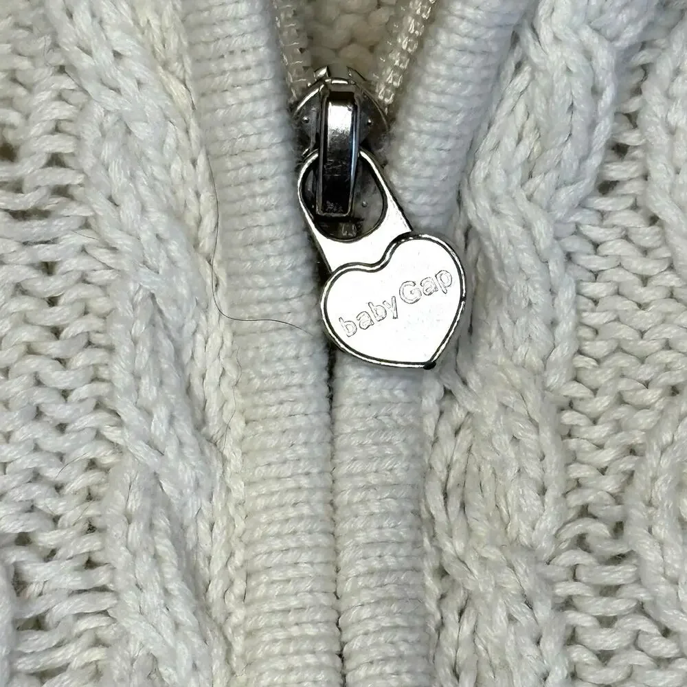 Vintage Baby Gap Zip Up Cardigan Sweater Girls 4T | Ivory Cable Knit